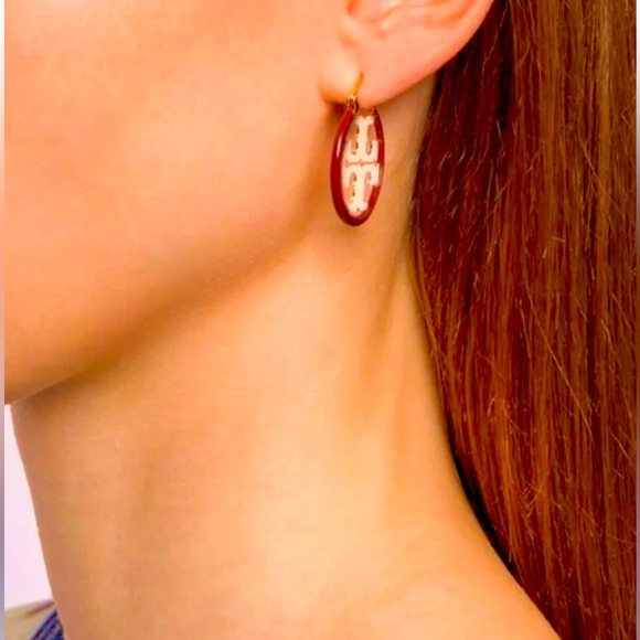 Tory Burch Resin Miller Small Hoop Logo Earrings, NWOT-Never Used-Excellent Cond - Picture 4 of 6